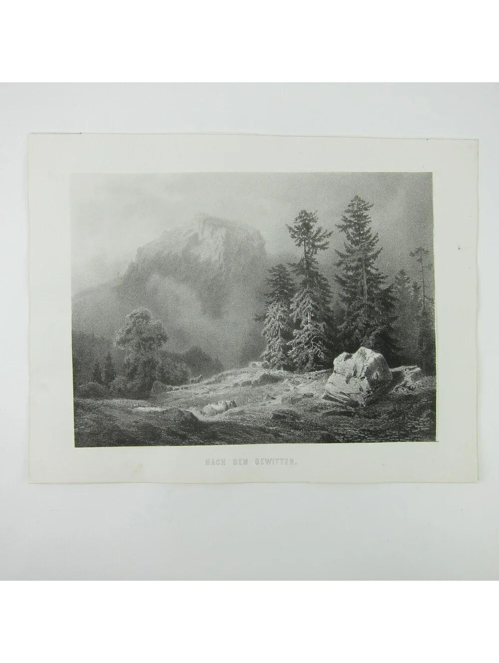 Antique Print Landscape After the Thunderstorm Cattle Cows Mountains Antique